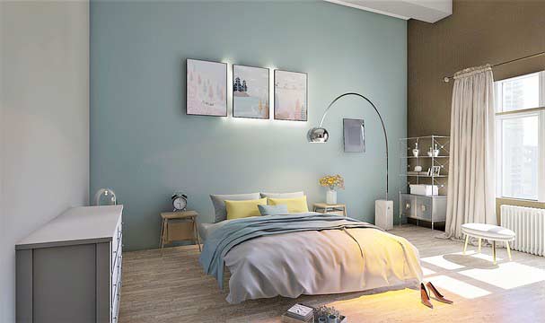 Moderne helle Gemütlichkeit im Schlafzimmer