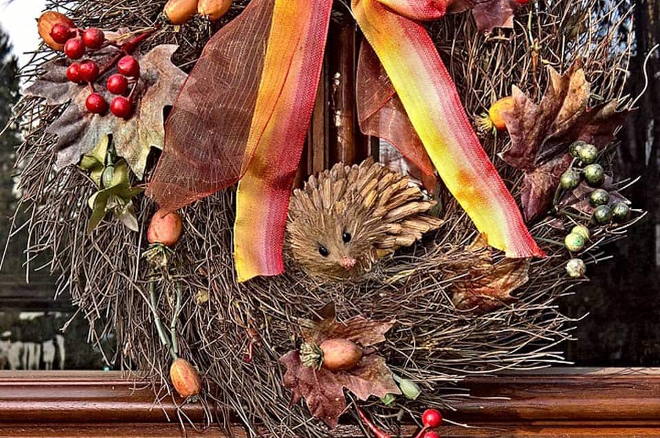Herbstdeko mit Igel für Türen oder Fenster