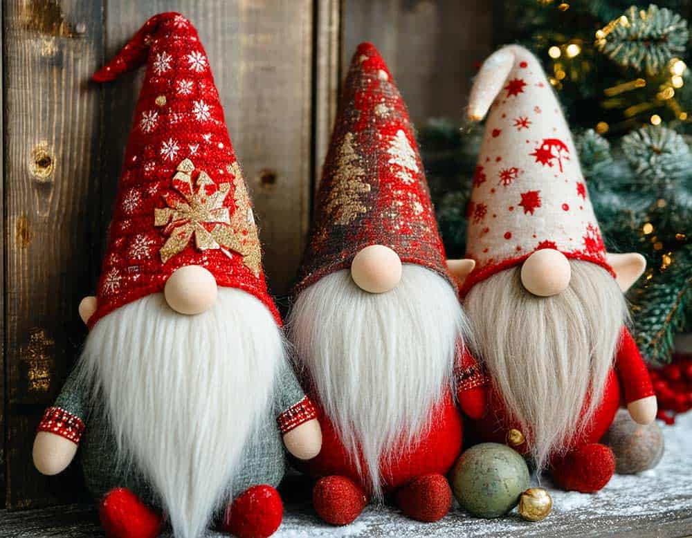 Gnome und Elfen als Weihnachtsdekorationen