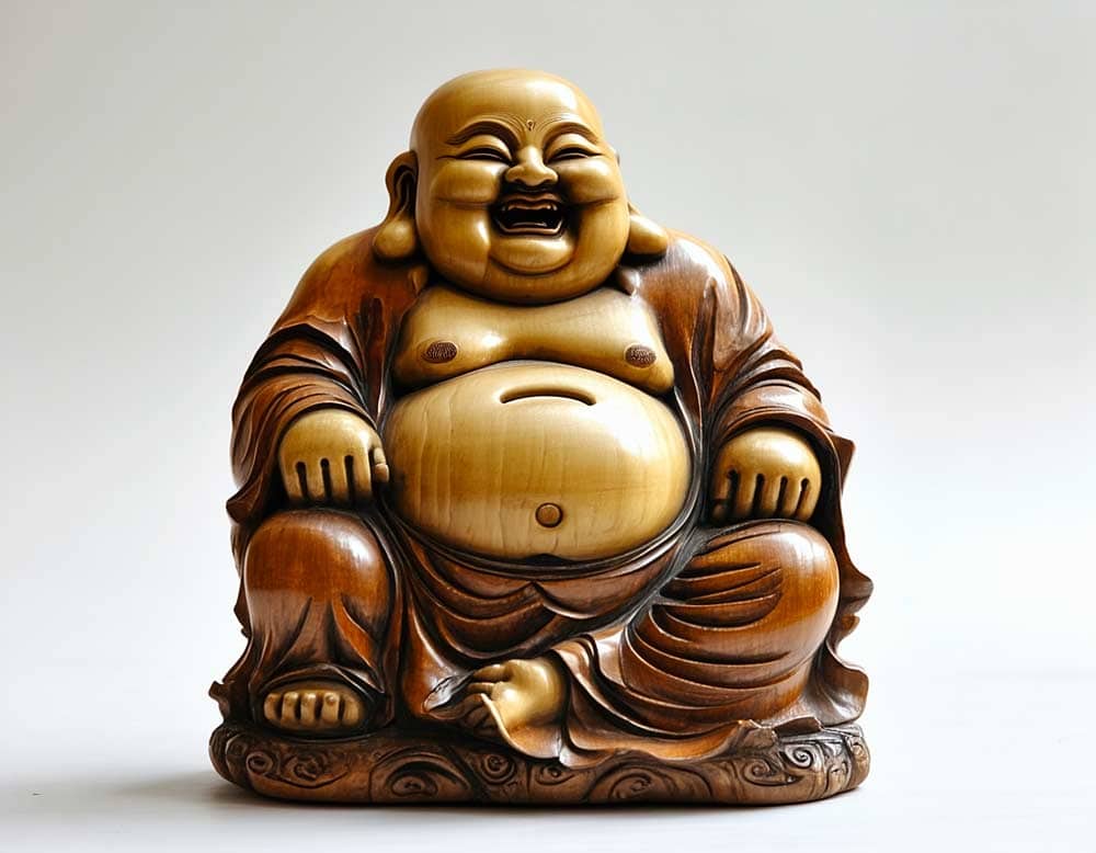 Lachender Buddha aus Holz